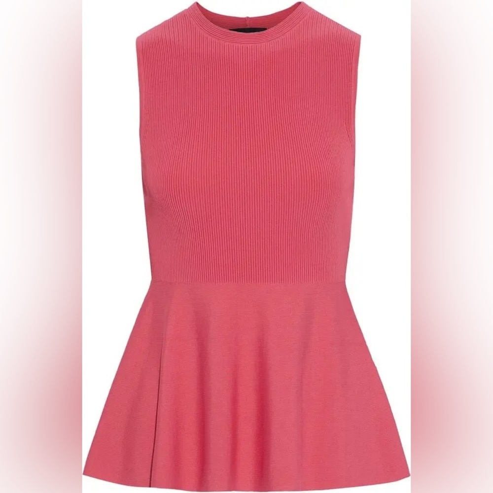 THEORY Fluted Ribbed And Stretch-Knit Top - Coral- Size P (00/0)